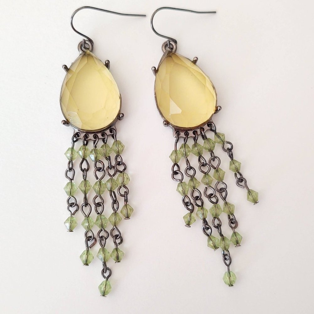 Yellow and green beaded dangle earrings